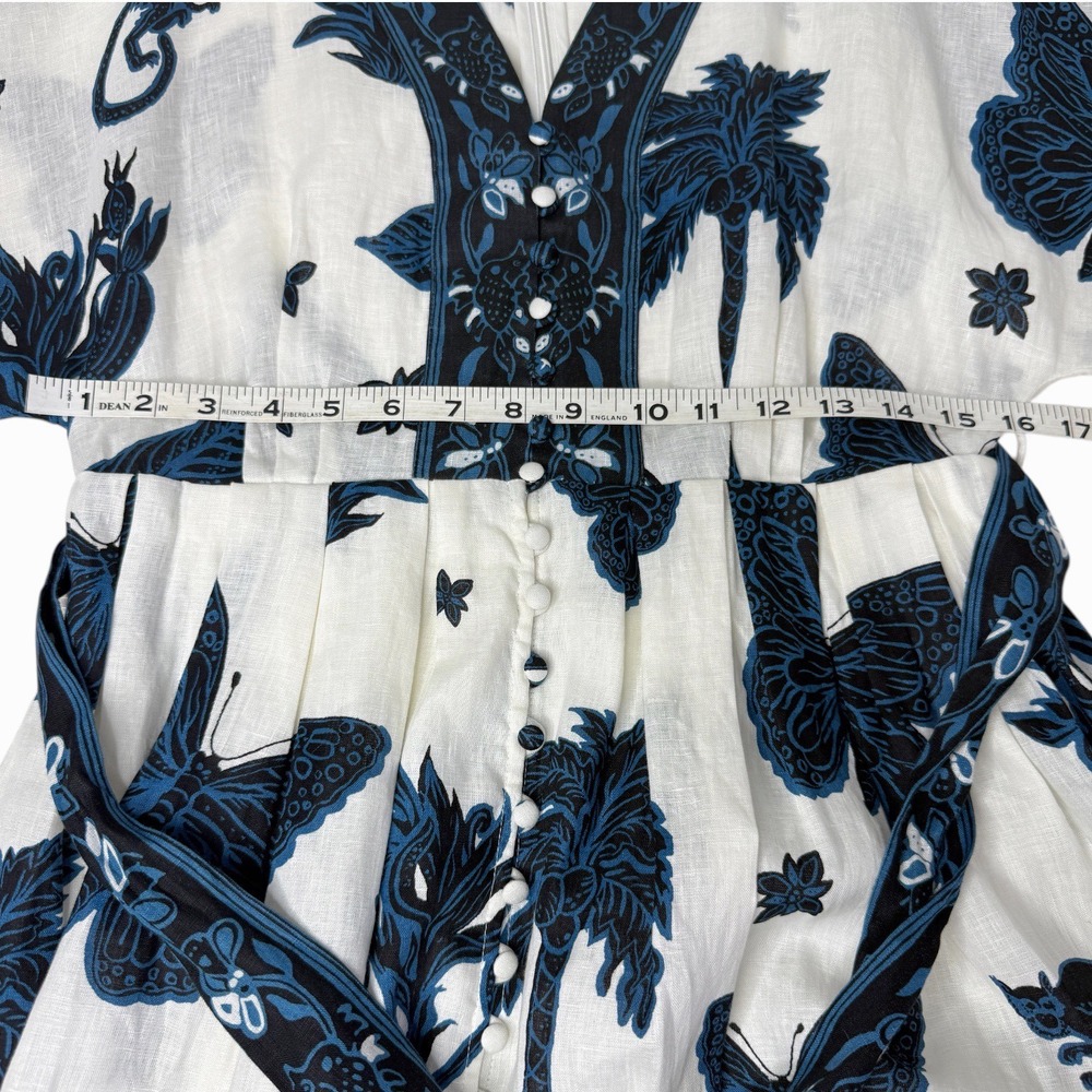 BANANA REPUBLIC Linen Balloon Sleeve Mini Dress Blue Butterfly Palm Print Size 4 - Picture 10 of 15